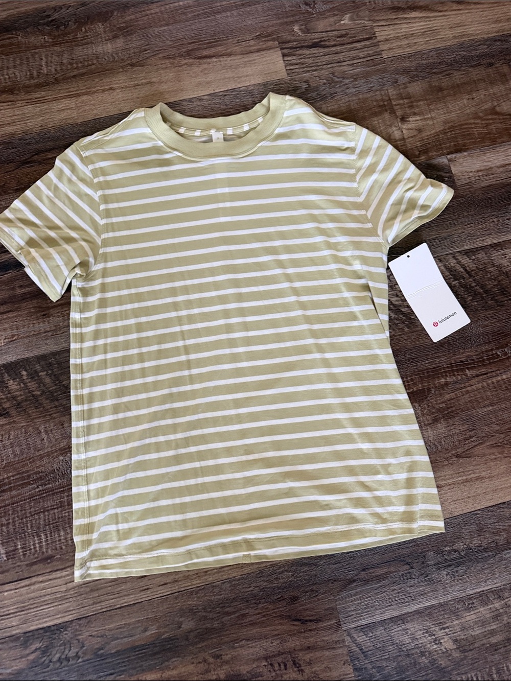 lululemon athletica Women’s Striped Crew Tee - Light Olive & White